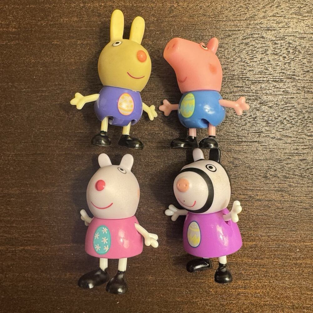 Peppa Pig 4 Figures George Pig Suzy Sheep Zoe Zebra Articulated Moveable Pretend